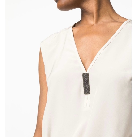 Brunello Cucinelli Monili-embellished sleeveless silk top XS - Picture 3 of 8